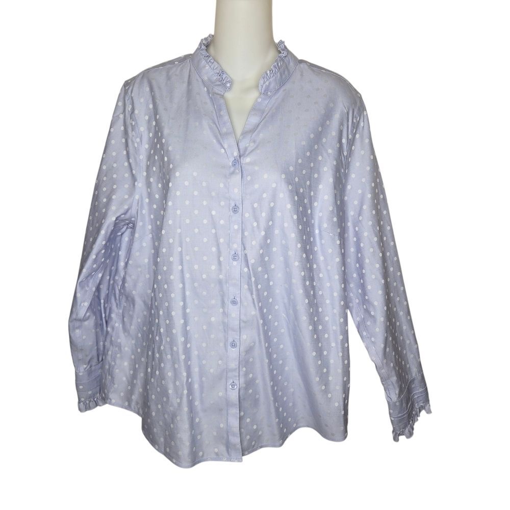 Chico's No Iron Ruffle Polka Dot Button Up Blouse Top Size 0 Large